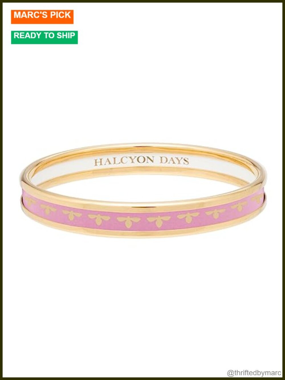 6mm Bee Bangle Brass 18ct Gold Plated Pink Enamel